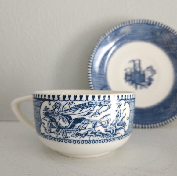 Vintage Set Of Currier & Ives Mugs And Saucers/Mini Bowls - Picture 12 of 16